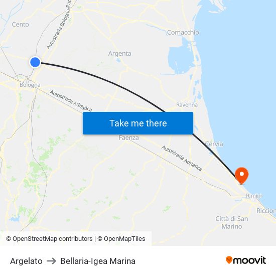 Argelato to Bellaria-Igea Marina map
