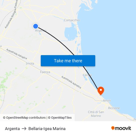 Argenta to Bellaria-Igea Marina map