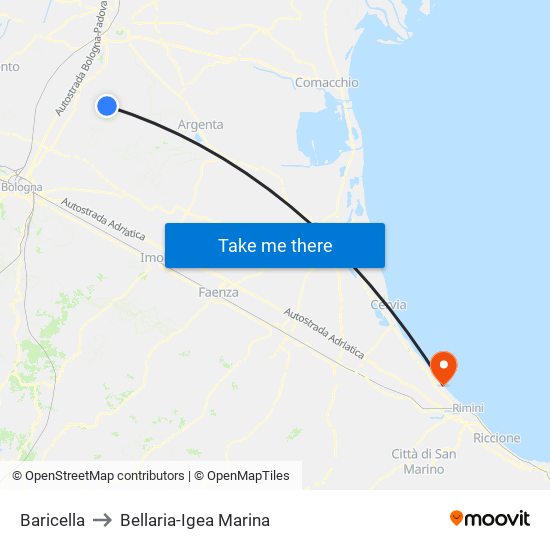 Baricella to Bellaria-Igea Marina map