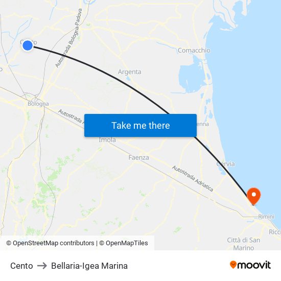 Cento to Bellaria-Igea Marina map