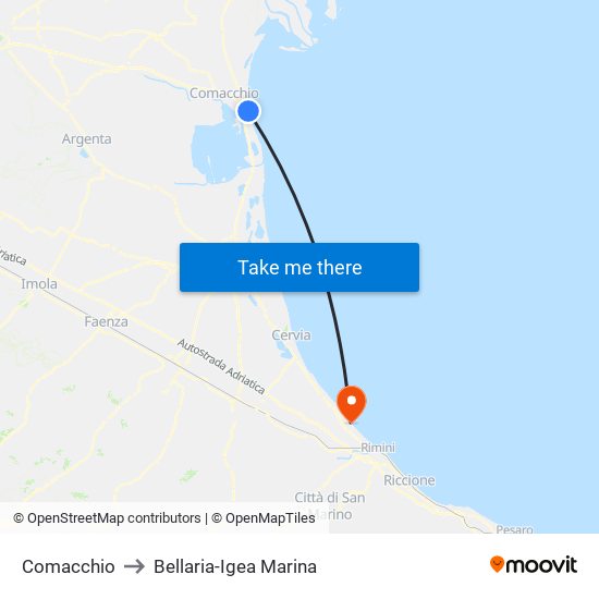 Comacchio to Bellaria-Igea Marina map