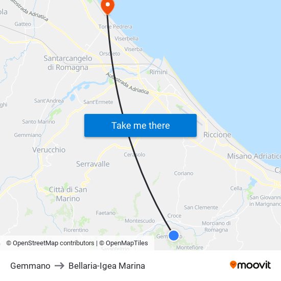 Gemmano to Bellaria-Igea Marina map