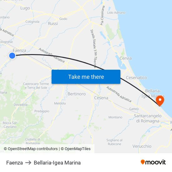 Faenza to Bellaria-Igea Marina map