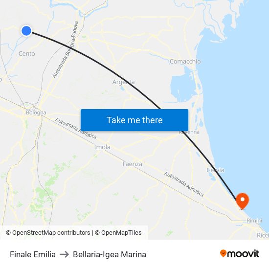 Finale Emilia to Bellaria-Igea Marina map