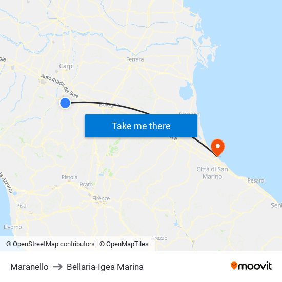 Maranello to Bellaria-Igea Marina map