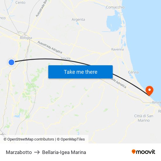 Marzabotto to Bellaria-Igea Marina map
