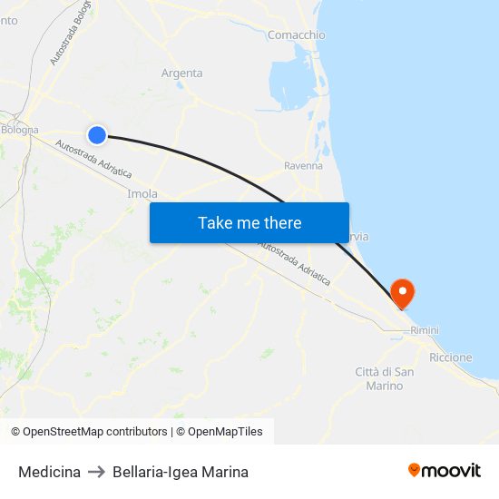 Medicina to Bellaria-Igea Marina map