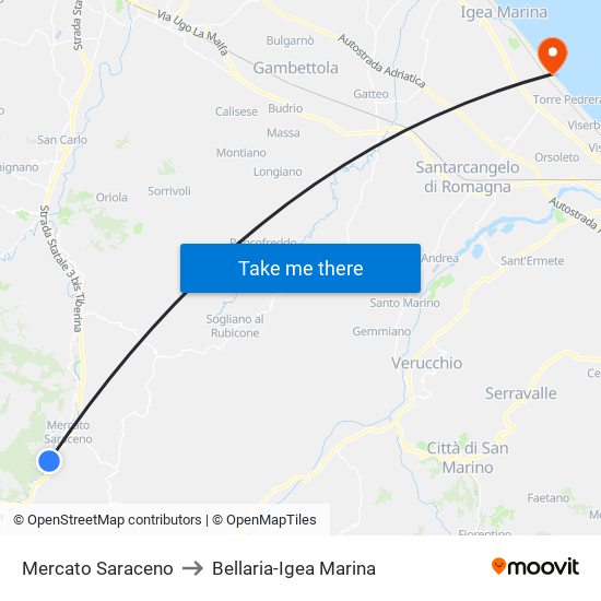 Mercato Saraceno to Bellaria-Igea Marina map