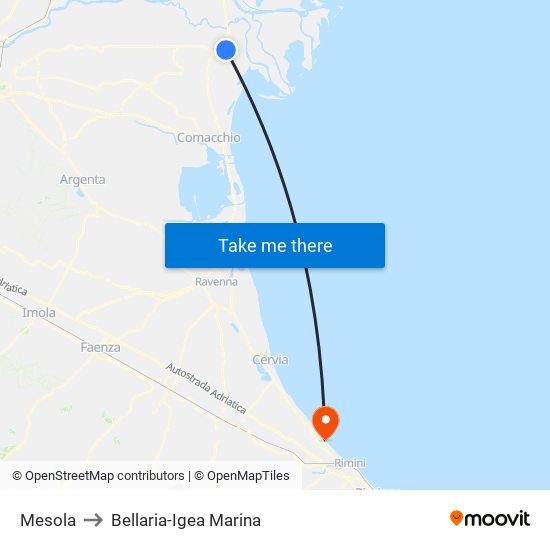 Mesola to Bellaria-Igea Marina map