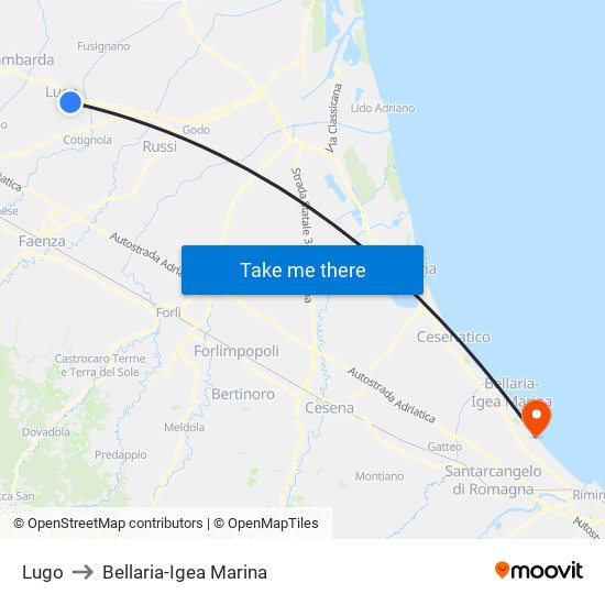 Lugo to Bellaria-Igea Marina map