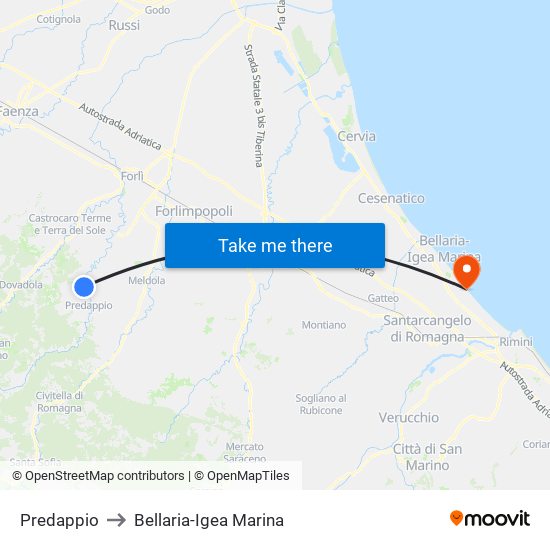 Predappio to Bellaria-Igea Marina map