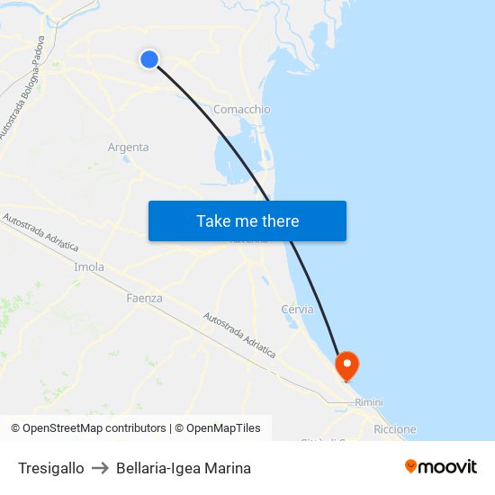 Tresigallo to Bellaria-Igea Marina map