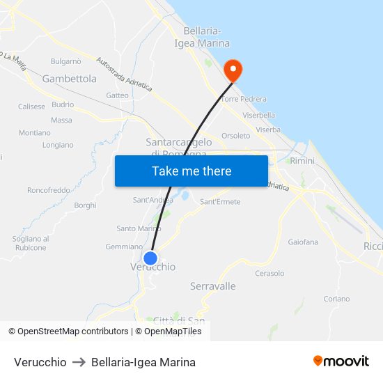 Verucchio to Bellaria-Igea Marina map