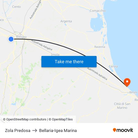 Zola Predosa to Bellaria-Igea Marina map