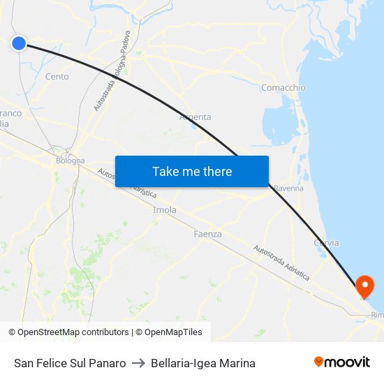 San Felice Sul Panaro to Bellaria-Igea Marina map