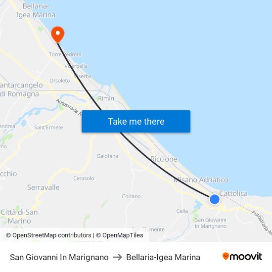 San Giovanni In Marignano to Bellaria-Igea Marina map