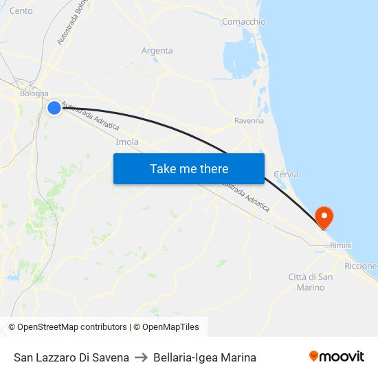 San Lazzaro Di Savena to Bellaria-Igea Marina map