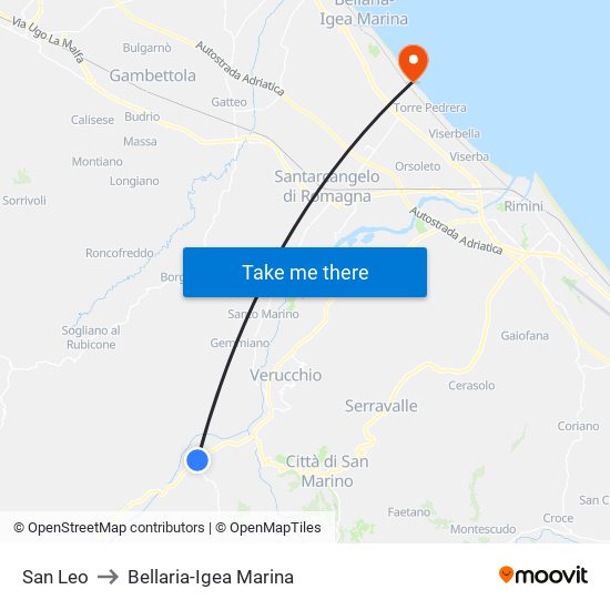 San Leo to Bellaria-Igea Marina map