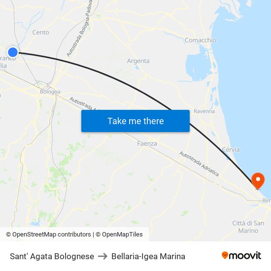 Sant' Agata Bolognese to Bellaria-Igea Marina map