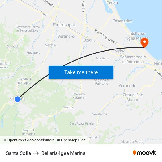 Santa Sofia to Bellaria-Igea Marina map