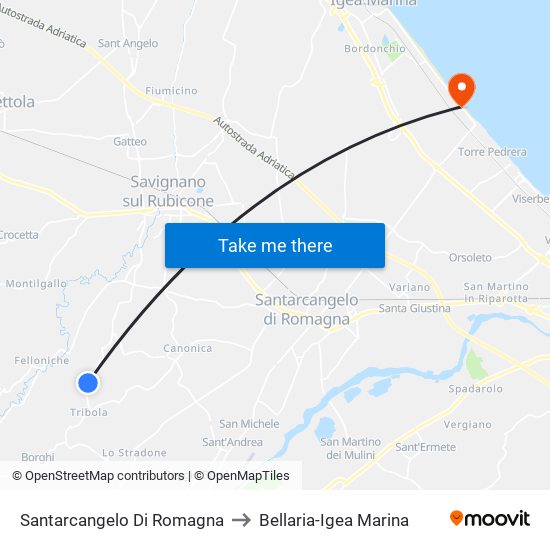 Santarcangelo Di Romagna to Bellaria-Igea Marina map