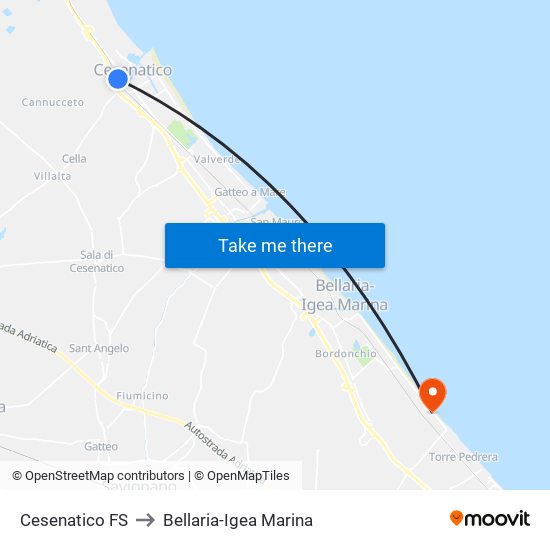 Cesenatico FS to Bellaria-Igea Marina map