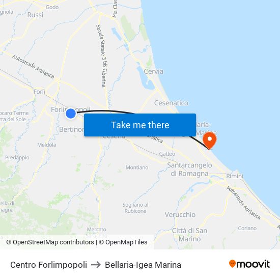 Centro Forlimpopoli to Bellaria-Igea Marina map