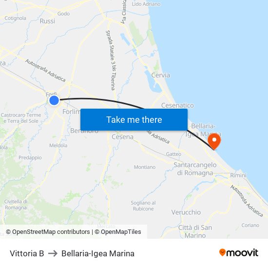 Vittoria B to Bellaria-Igea Marina map