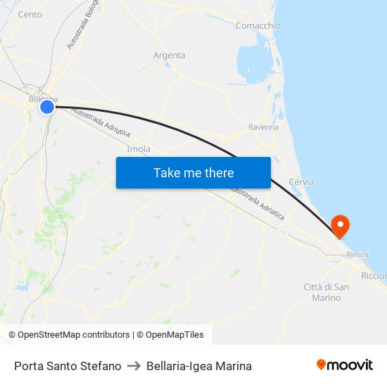 Porta Santo Stefano to Bellaria-Igea Marina map