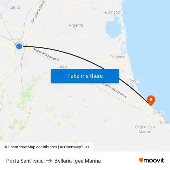 Porta Sant`Isaia to Bellaria-Igea Marina map