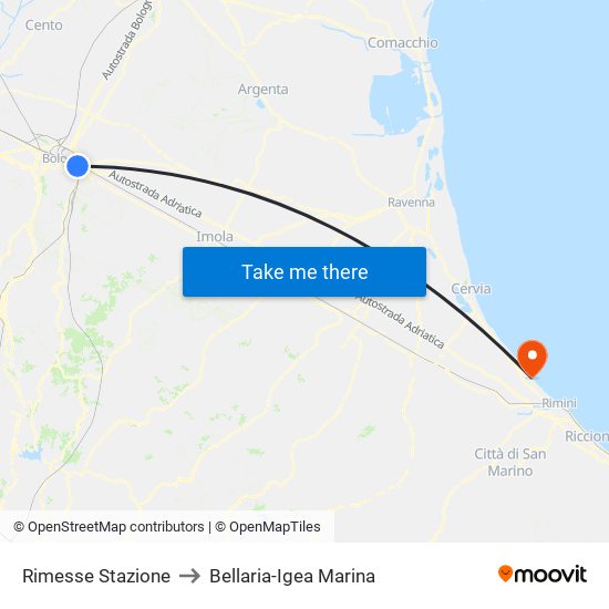 Rimesse Stazione to Bellaria-Igea Marina map