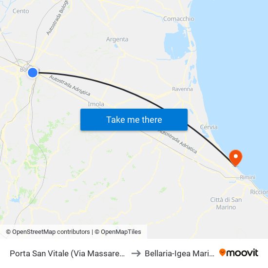 Porta San Vitale (Via Massarenti) to Bellaria-Igea Marina map