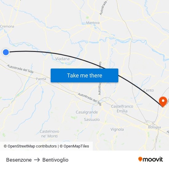 Besenzone to Bentivoglio map