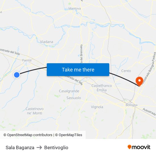 Sala Baganza to Bentivoglio map