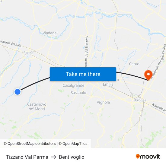Tizzano Val Parma to Bentivoglio map