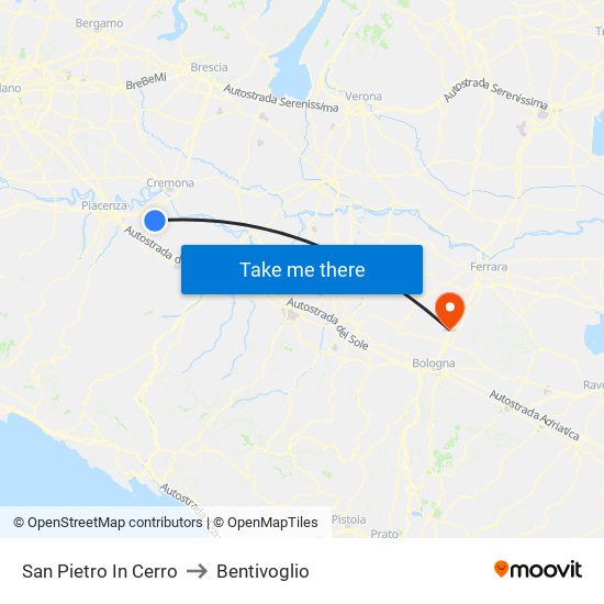 San Pietro In Cerro to Bentivoglio map