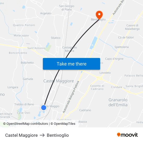 Castel Maggiore to Bentivoglio map