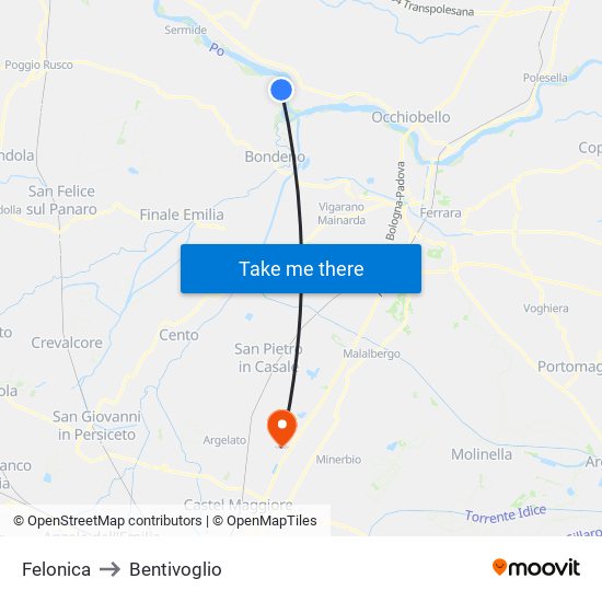 Felonica to Bentivoglio map