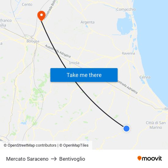 Mercato Saraceno to Bentivoglio map