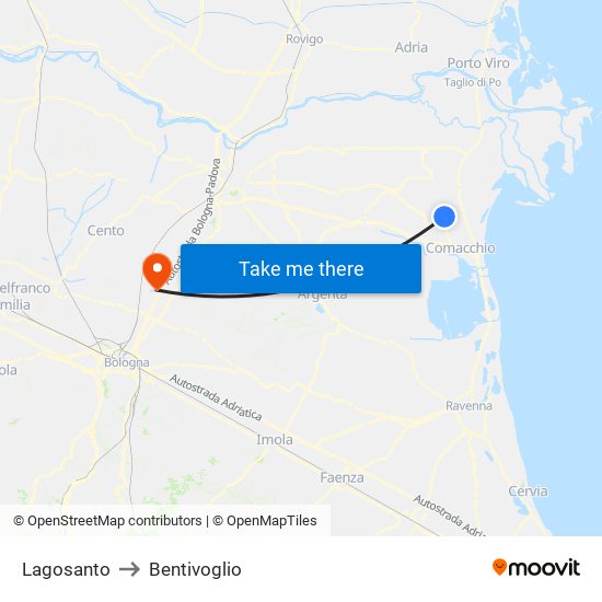 Lagosanto to Bentivoglio map