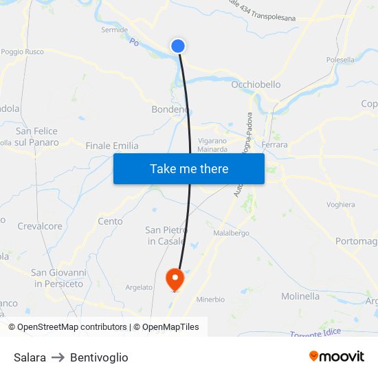 Salara to Bentivoglio map