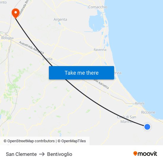 San Clemente to Bentivoglio map