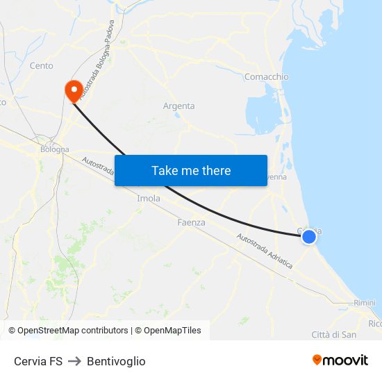 Cervia FS to Bentivoglio map