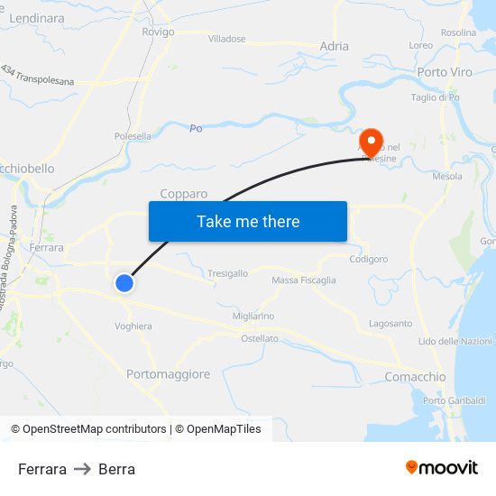 Ferrara to Berra map