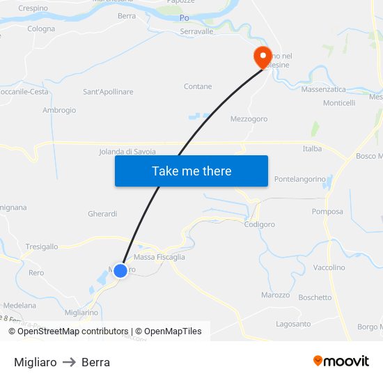 Migliaro to Berra map