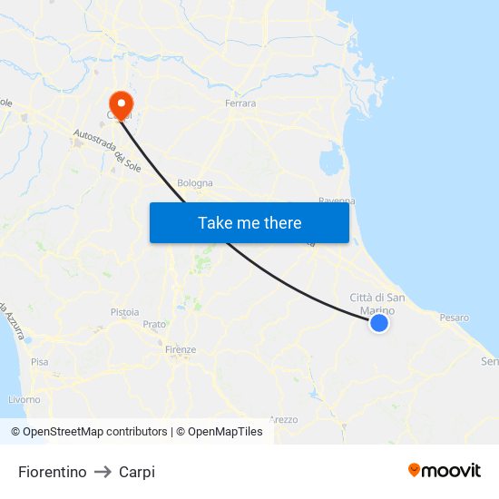 Fiorentino to Carpi map