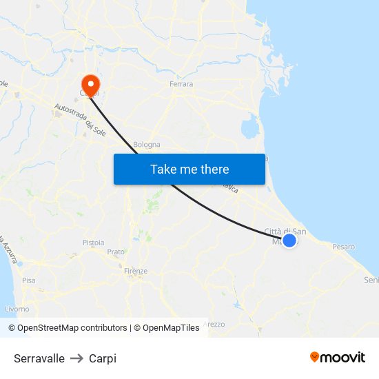 Serravalle to Carpi map