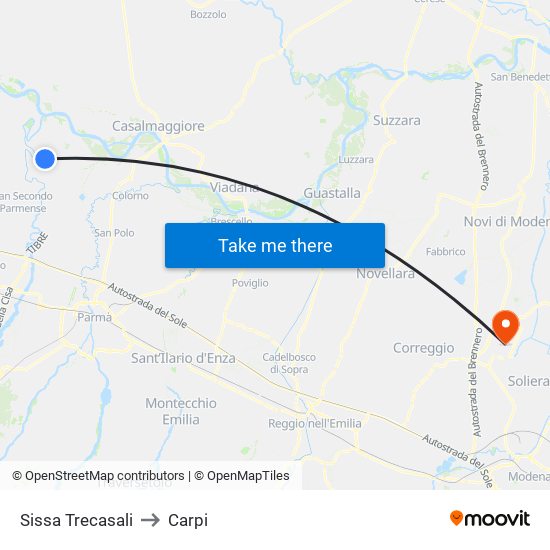 Sissa Trecasali to Carpi map