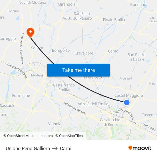 Unione Reno Galliera to Carpi map