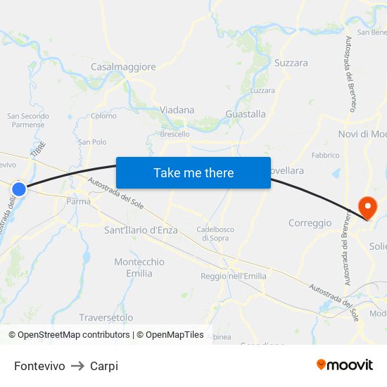 Fontevivo to Carpi map